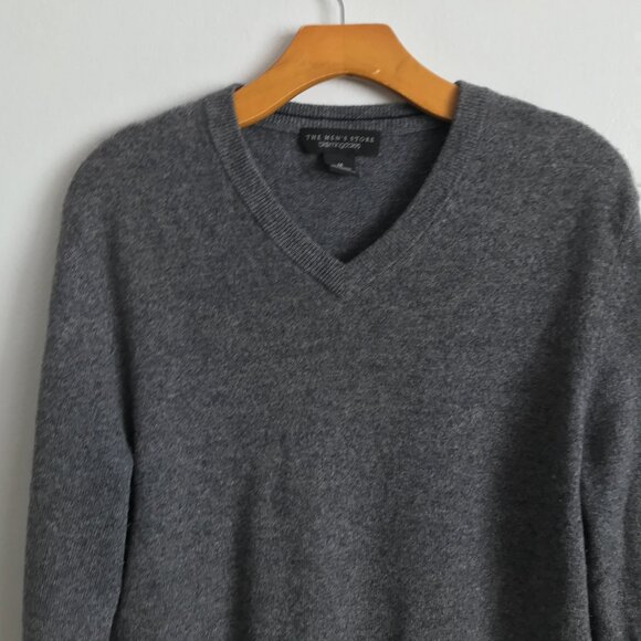 THE MENS STORE CASHMERE SWEATER GRAY V NECK LONG SLEEVE PULLOVER MEDIUM - Picture 2 of 9